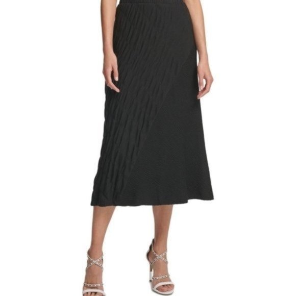 DKNY Black Textured Maxi Skirt Ruffled Drape Hem Flowy XS - Picture 1 of 6